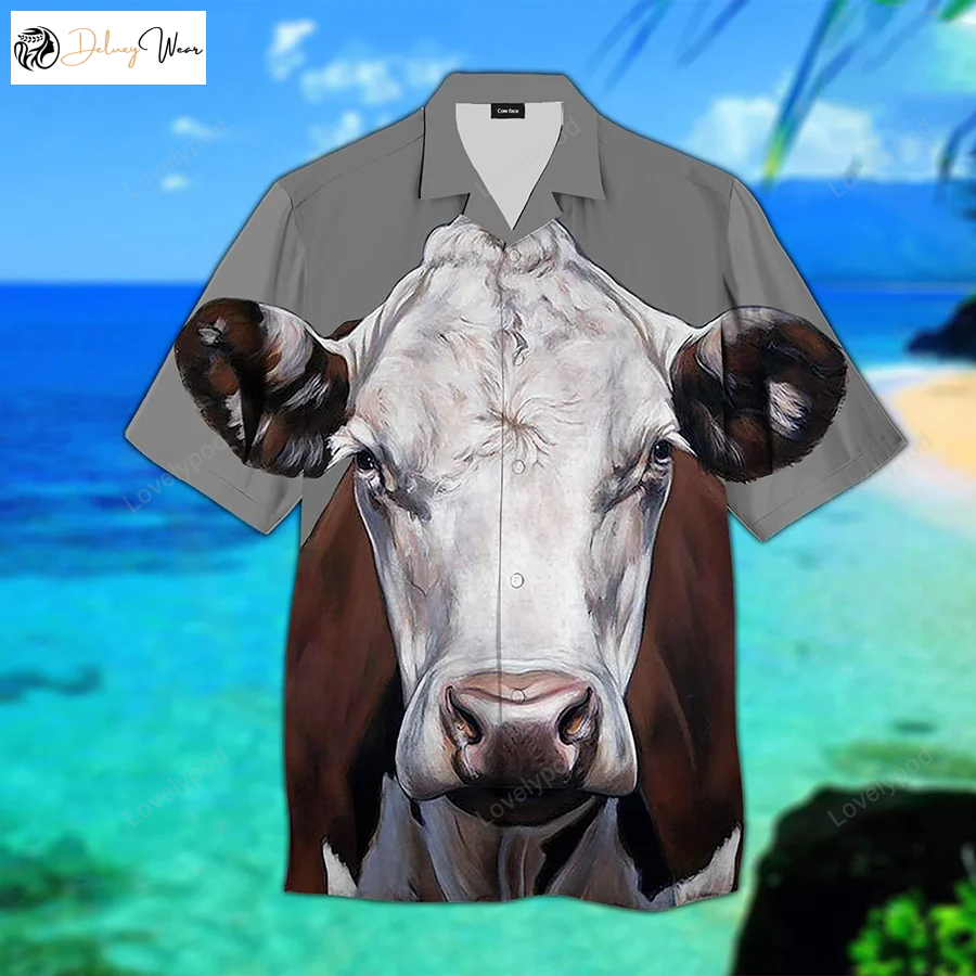 Brow Cow Face 3D Hawaiian Shirt Gift for Men Dad Father – Perfect Gift for Cow Lovers!
