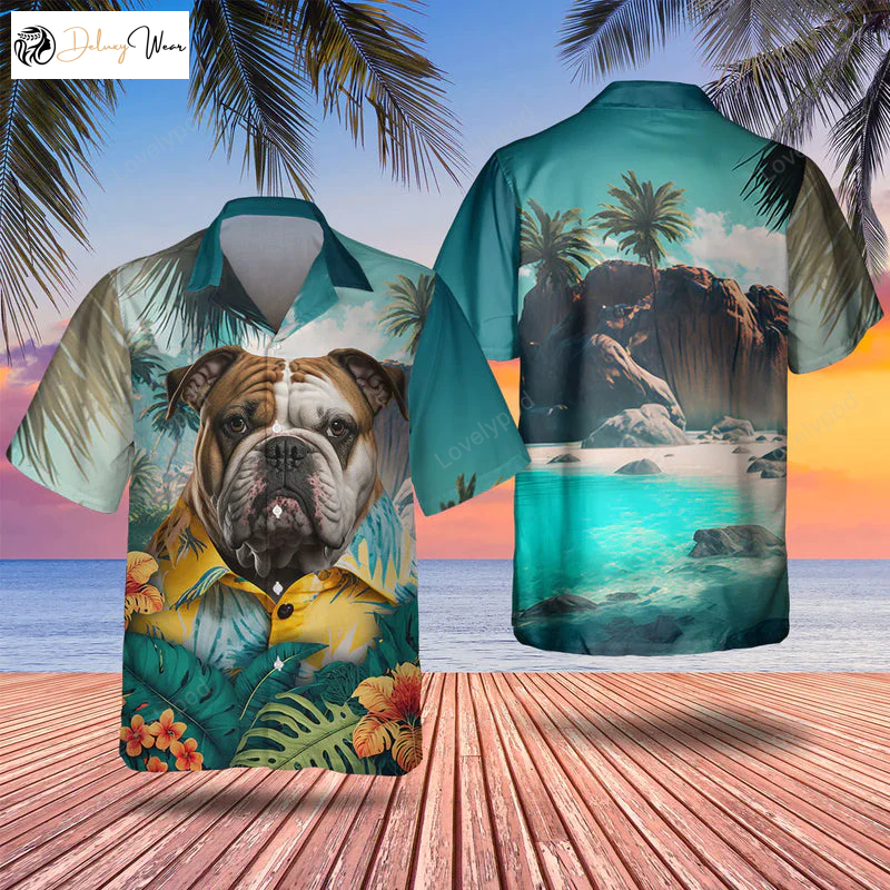 Bulldog 3D Tropical Hawaiian Shirt Gift for Men Dad Father – Fun Summer Gift for Dog Lovers