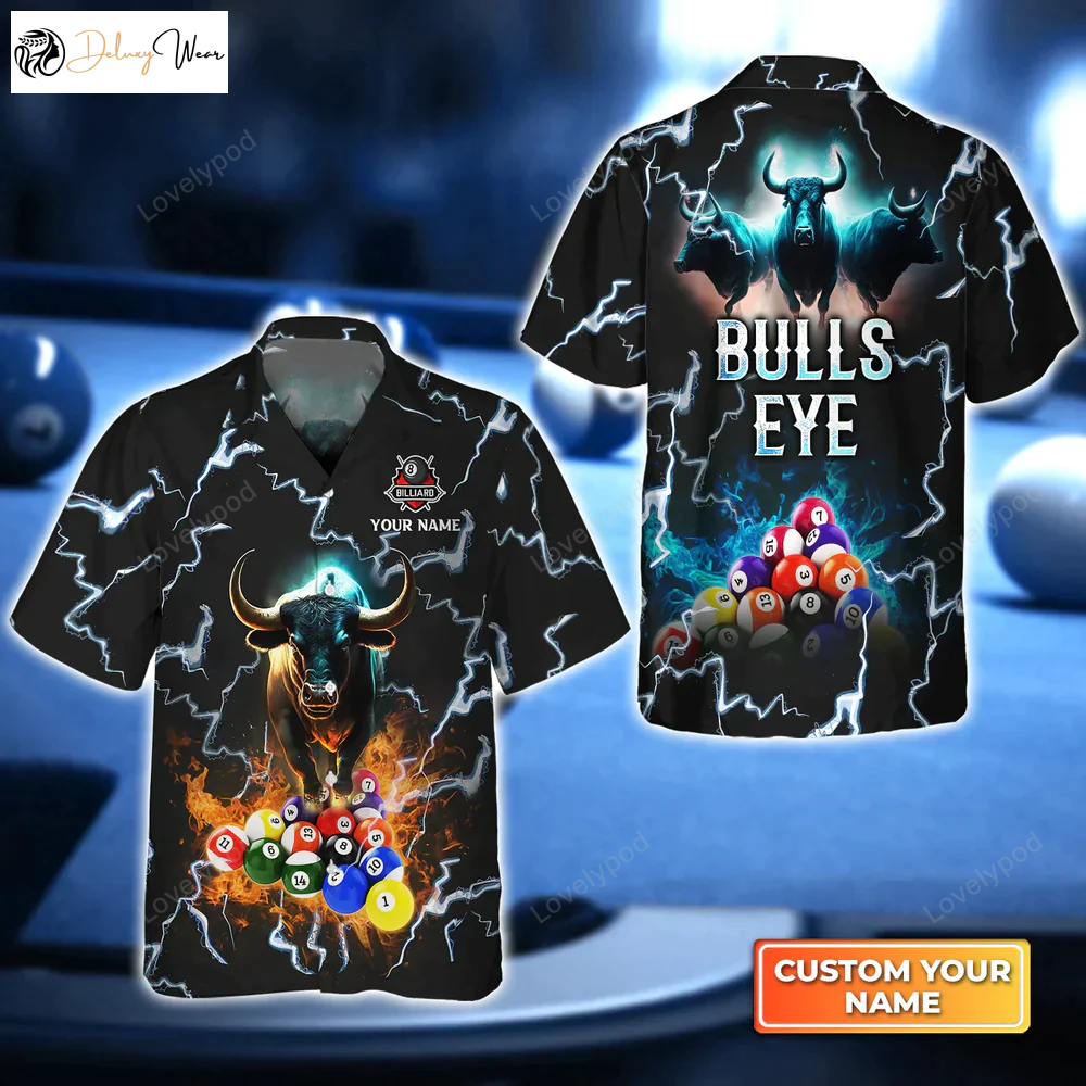 Bulls Eye Billiard Team Pool 8 Ball Hawaiian Shirt Gift for Men Dad Father – Personalized Name Stand Out on the Table!
