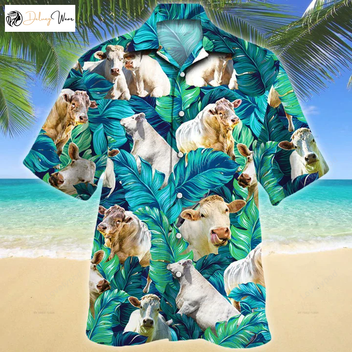Charolais Cattle Lovers Hawaiian Shirt Gift for Men Dad Father – Cow Aloha Shirt for Men & Women
