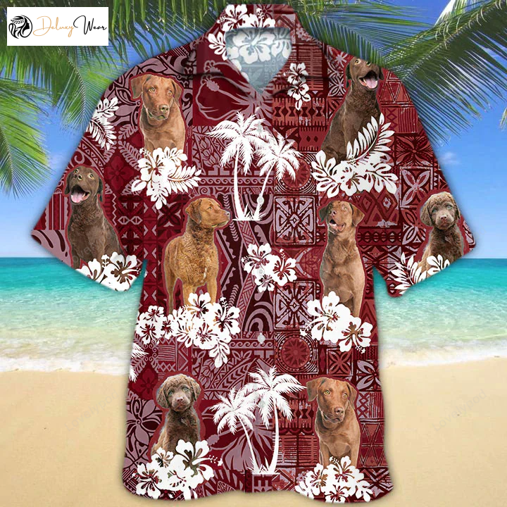 Chesapeake Bay Retriever Red Hawaiian Shirt Gift for Men Dad Father – Perfect Gift for Dog Lovers Animal Summer Shirts for Men