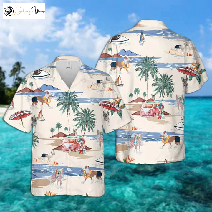 Chinese Crested Dog Summer Beach Hawaiian Shirt Gift for Men Dad Father – Men s Short Sleeve Aloha Beach Shirt
