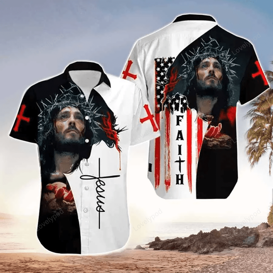Christian Aloha Shirt: All-Printed American Flags God Jesus Cross Faith – Perfect Easter Day Gift
