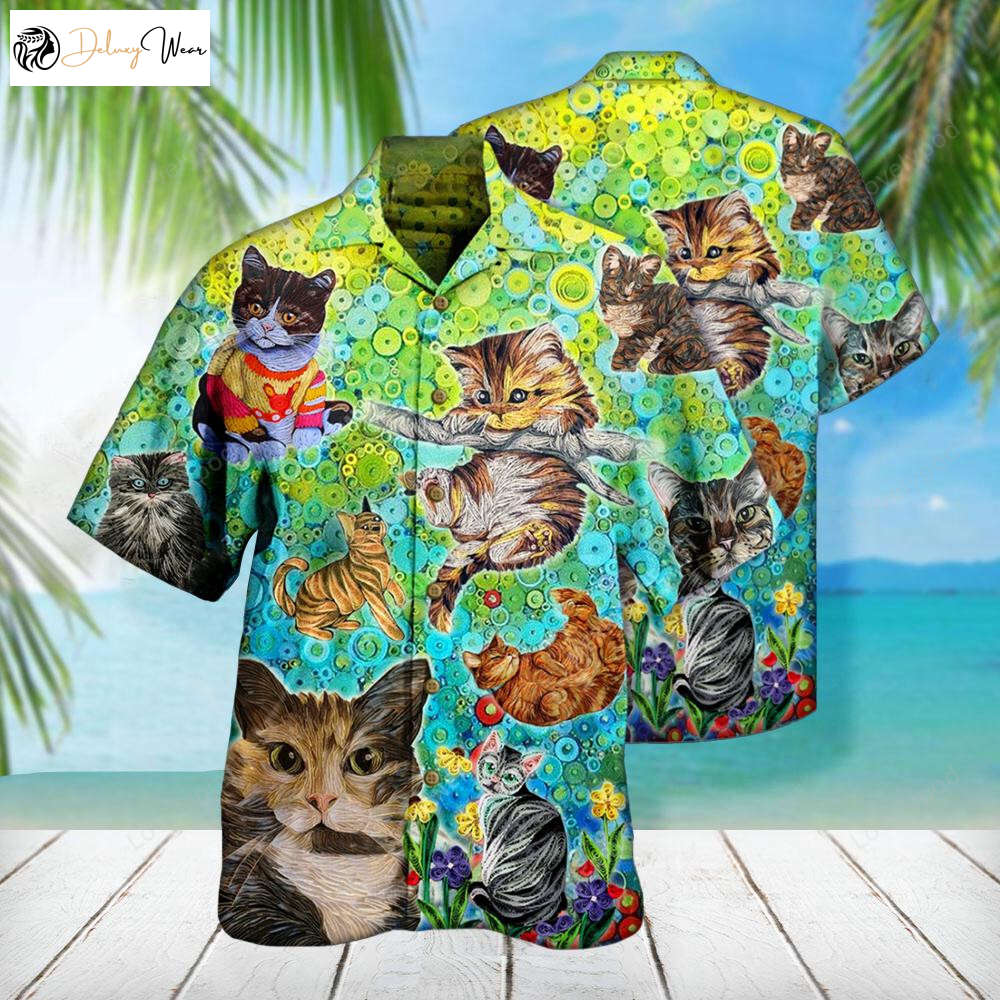 Vibrant Aloha Hawaiian Shirt Gift for Men Dad Fathers: Colorful Cats for Men & Women