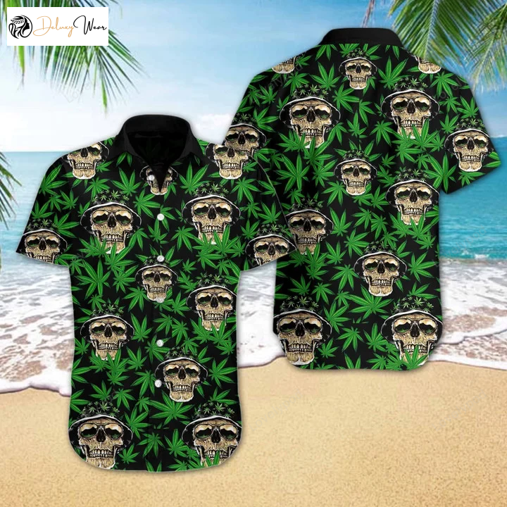 Edgy Skull and Weed Hawaiian Shirt Gift for Men Dad Father: Unique Design for Cool Style