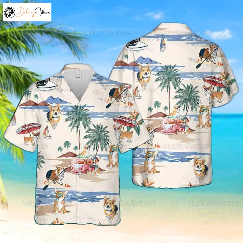 Corgi Hawaiian Shirt Gift for Men Dad Father – Funny & Cute Designs for a Tropical Vibe!
