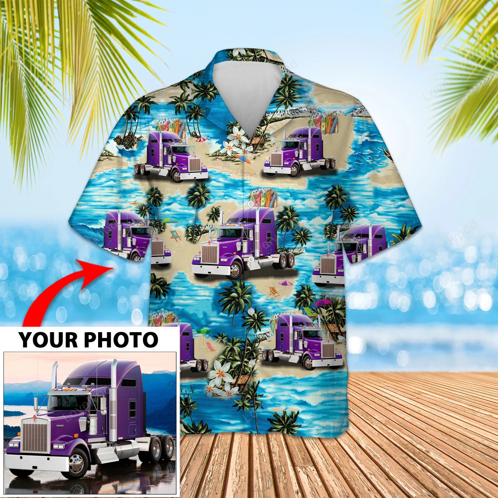 Custom Image Island Truck Hawaiian Shirt Gift for Men Dad Father – Summer Short Sleeve Aloha Shirt for Men & Women
