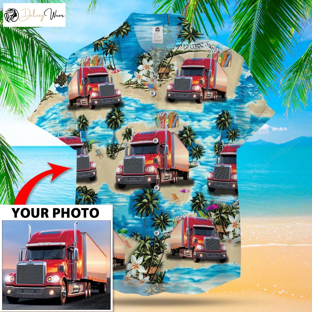 Custom Image Island Truck Hawaiian Shirt Gift for Men Dad Father – Summer Short Sleeve Aloha Shirt for Men & Women
