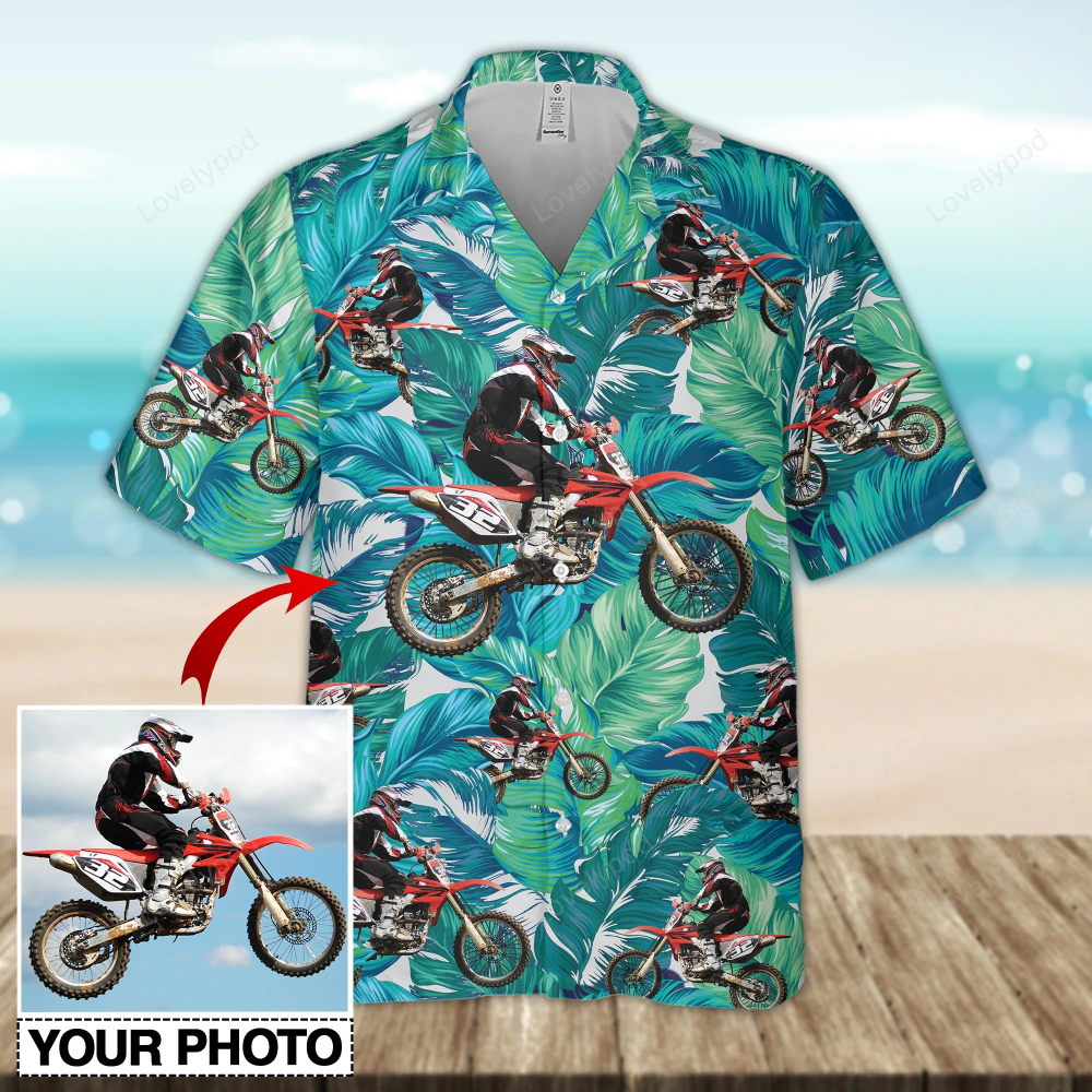 Custom Image Moto Racing Hawaiian Shirt Gift for Men Dad Father – Stylish Moto Aloha Shirt for Men & Women