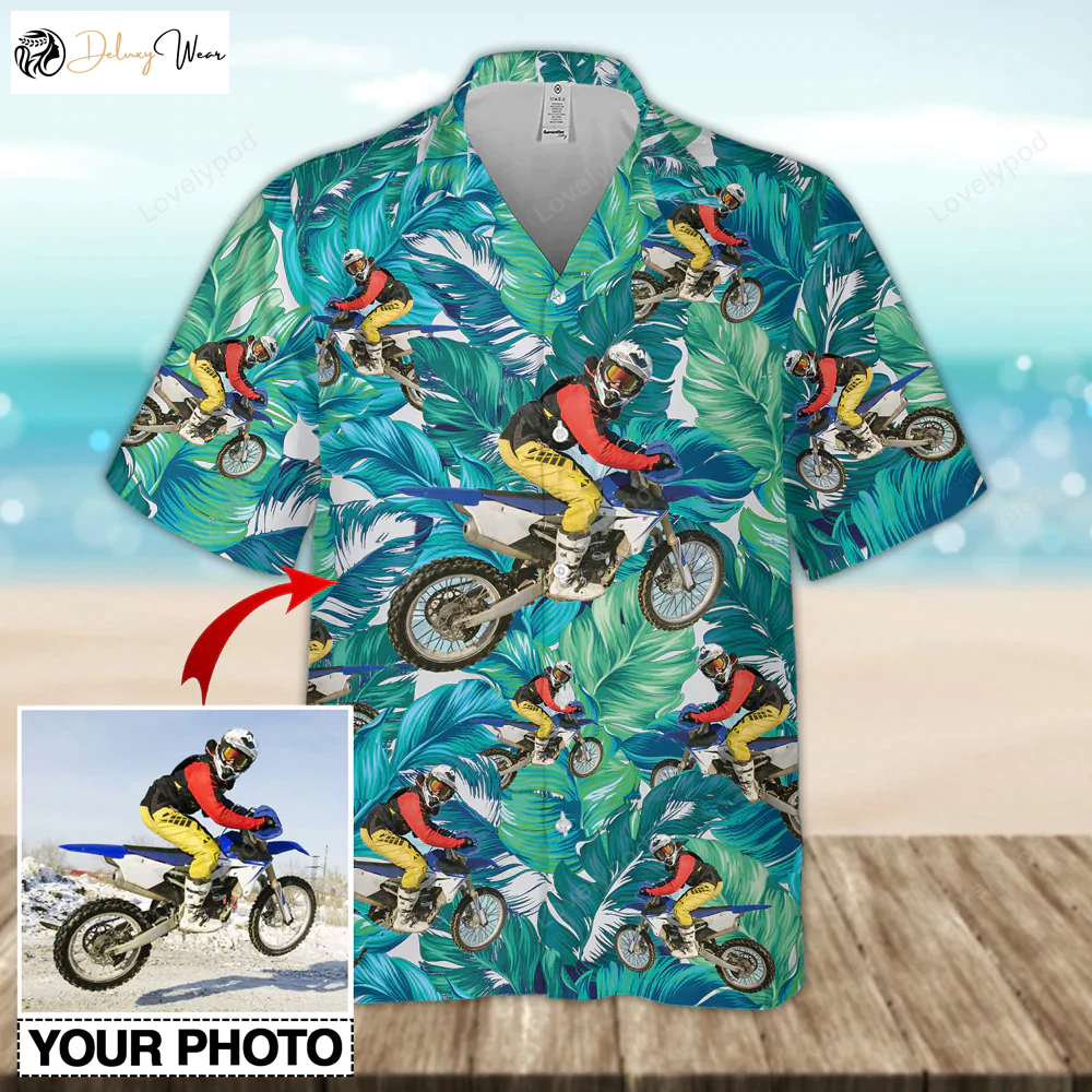 Custom Image Moto Racing Hawaiian Shirt Gift for Men Dad Father – Stylish Moto Aloha Shirt for Men & Women