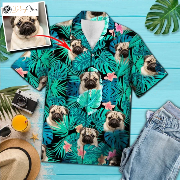 Custom Pembroke Welsh Corgi Hawaiian Shirt Gift for Men Dad Father: Tropical Jungle Pattern with Hidden Face