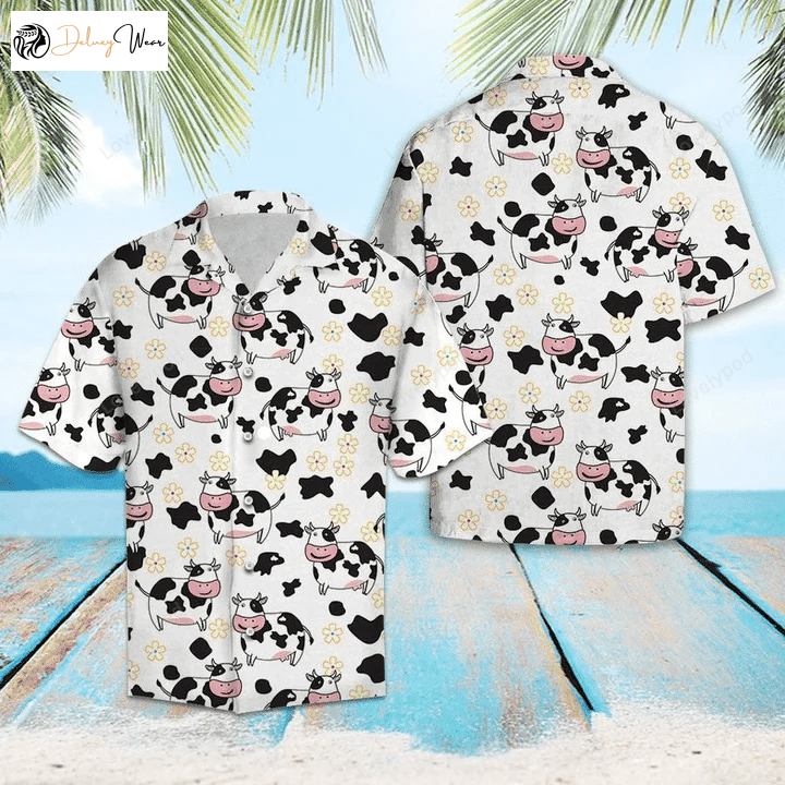 Cute Dairy Cows Family White Theme Hawaiian Shirt Gift for Men Dad Father – Stylish and Adorable Farm Animal Print