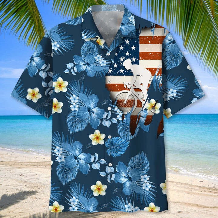 Cycling Floral Background Hawaiian Shirt Gift for Men Dad Father for Men – Perfect Summer Gift for Cycling Lovers