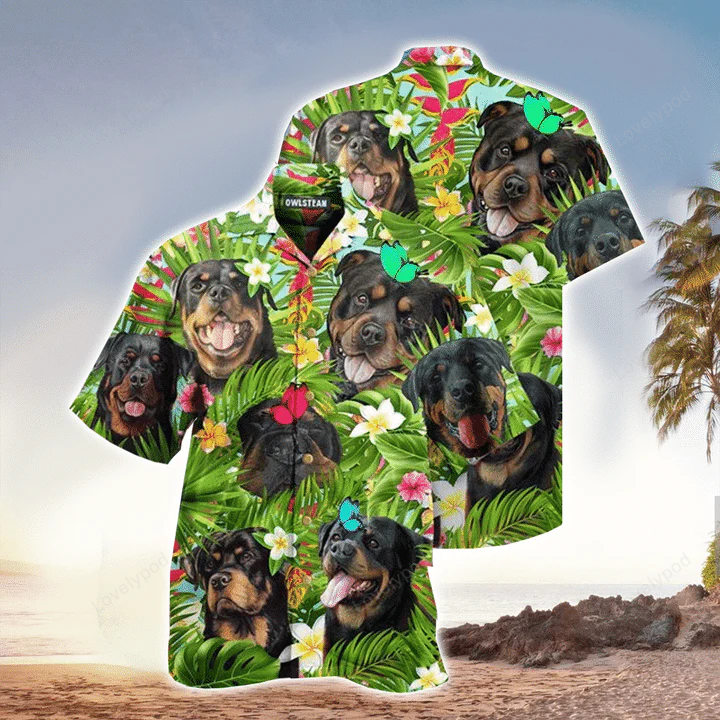 Rottweiler Edition Hawaiian Shirt Gift for Men Dad Father: Dog Happy Summer Aloha Shirt for Dog Lovers