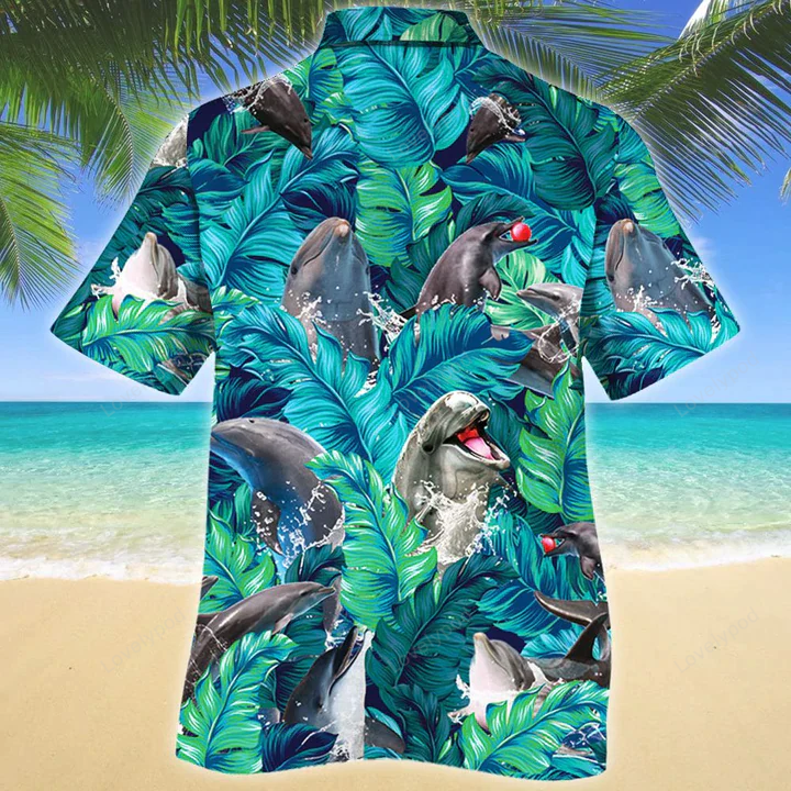 Dolphin Hawaiian Shirt Gift for Men Dad Father – Men & Women s Animal Print Perfect Gift for Dolphin Lovers