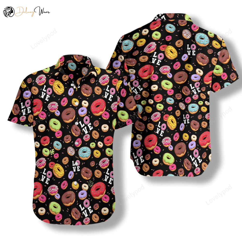 Black Hawaiian Shirt Gift for Men Dad Father: Colorful Donut Aloha Shirt for Men & Women – Perfect for Summer!