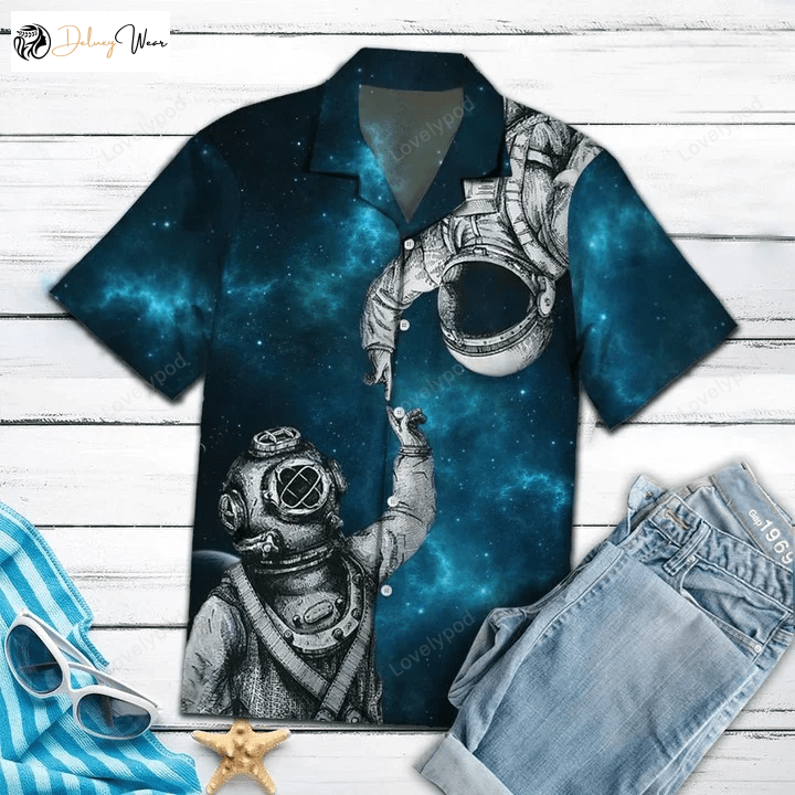 Explore Outer Space in Style with Astronaut Hawaiian Shirt Gift for Men Dad Father – Men s Short Sleeve Aloha Shirt