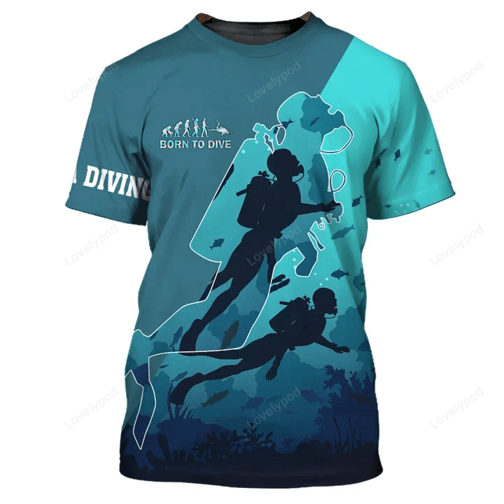 Explore the Depths with Evolution Scuba Diving 3D All Over Printed T-Shirt for Divers & Scuba Enthusiasts