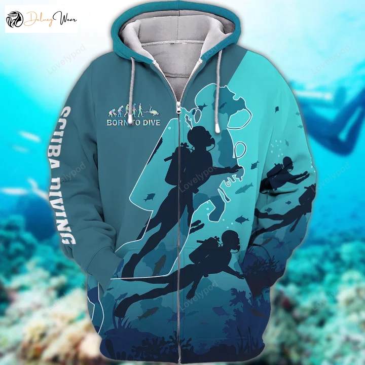Explore the Depths with Evolution Scuba Diving 3D All Over Printed T-Shirt for Divers & Scuba Enthusiasts