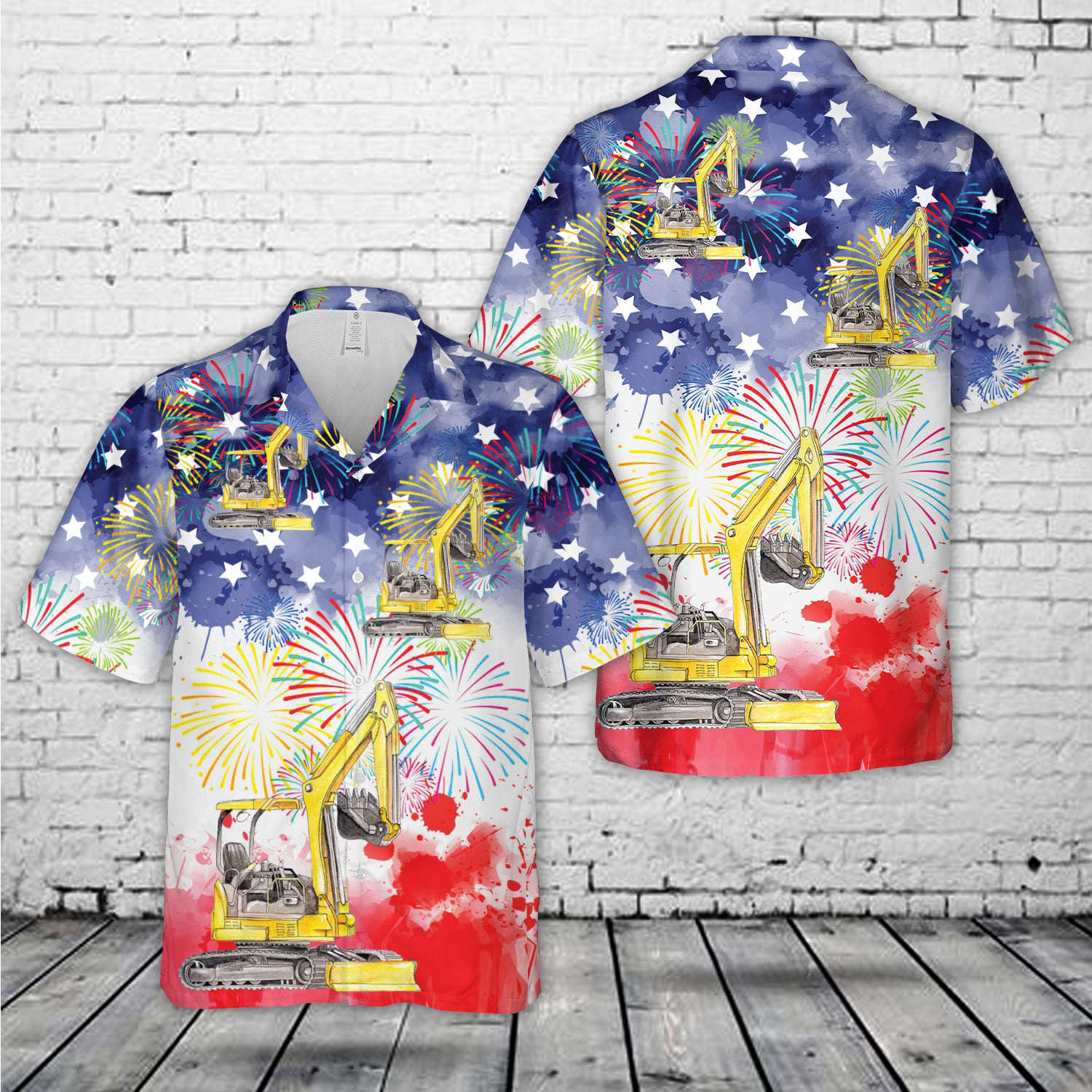 Excavator Backhoe construction, 4th Of July Hawaiian Shirt Gift for Men Dad Father Gift for Men Dad Father