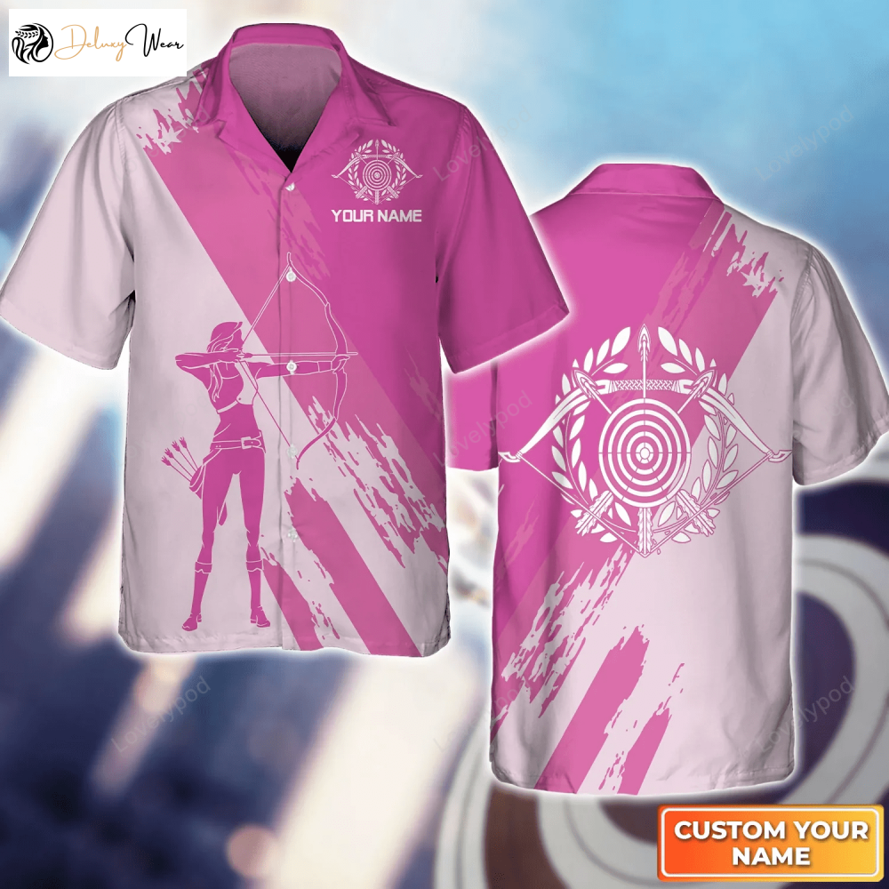 Pink Female Archer Silhouette Hawaiian Shirt Gift for Men Dad Father – Perfect Gift for Sport Lovers