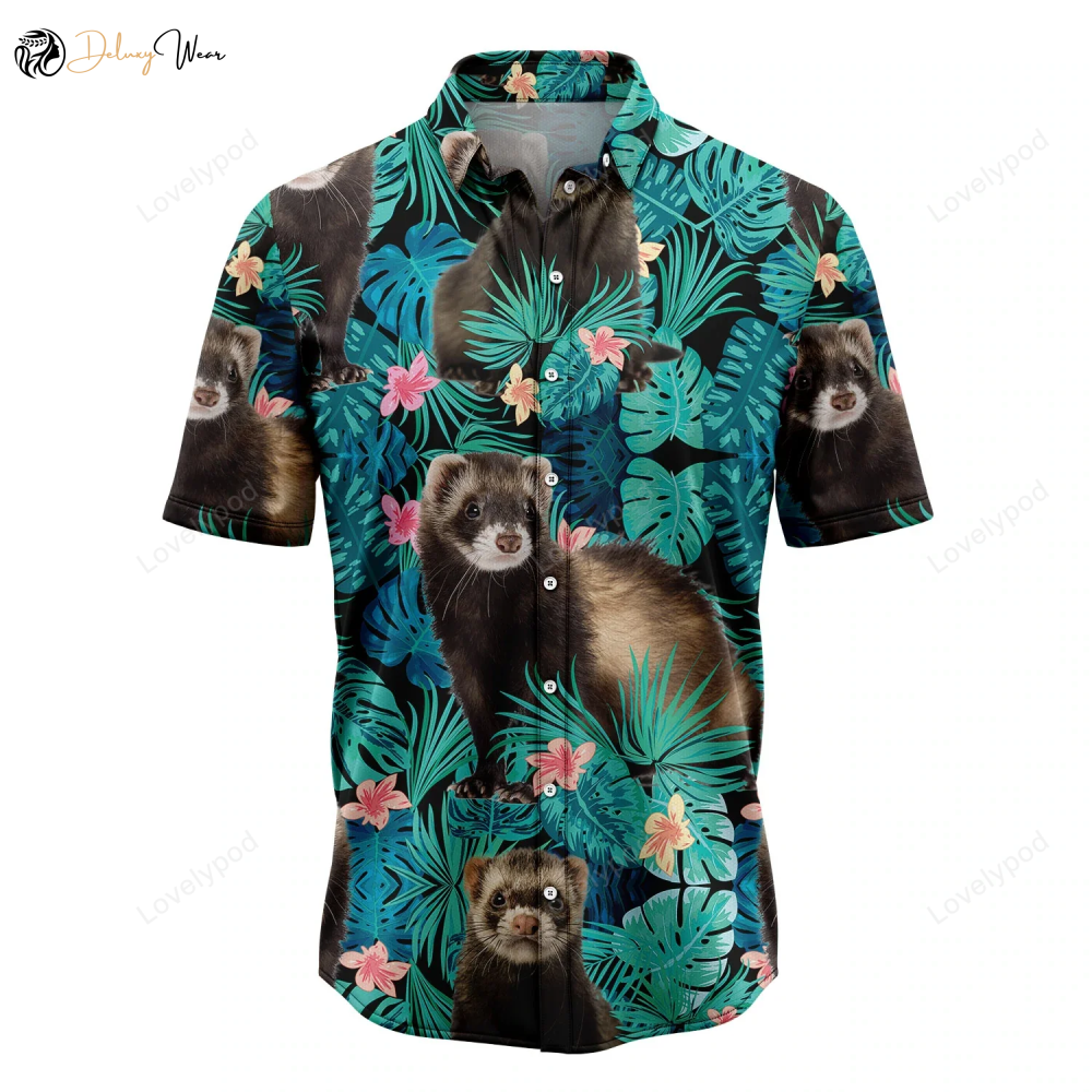 Ferret Tropical Hawaiian Shirt Gift for Men Dad Father: Stylish Men s Summer Aloha Beach Shirt