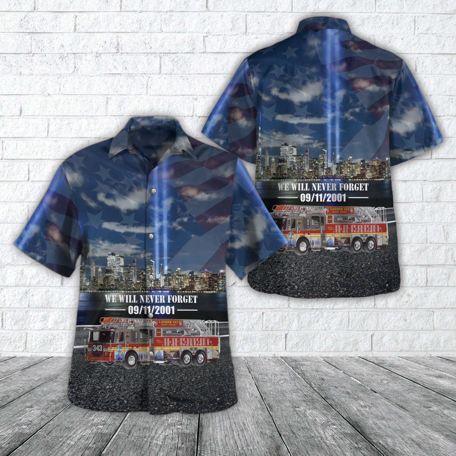 Fire Department City of New York Ladder 343 – Citywide, September 11 Never Forget Hawaiian Shirt Gift for Men Dad Father Gift for Men Dad Father