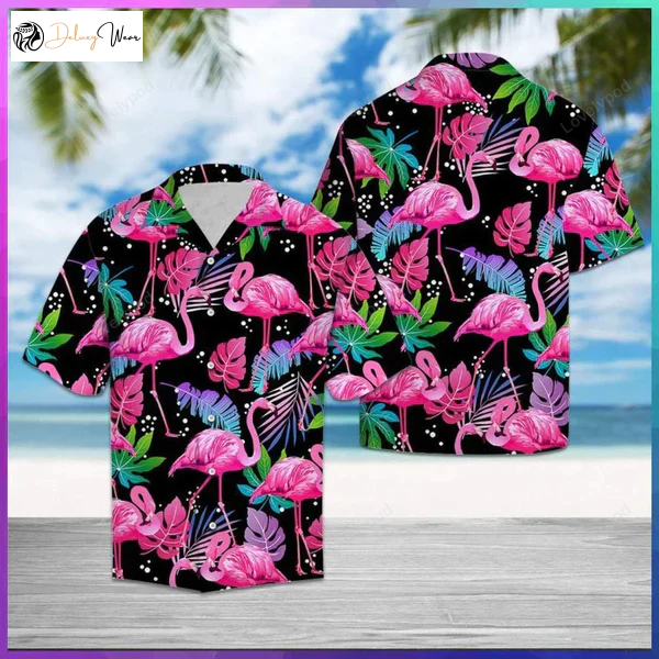 Flamingo Leaf Hawaiian Shirt Gift for Men Dad Father: Embrace the Summer Vibes with this Stylish Tropical Print