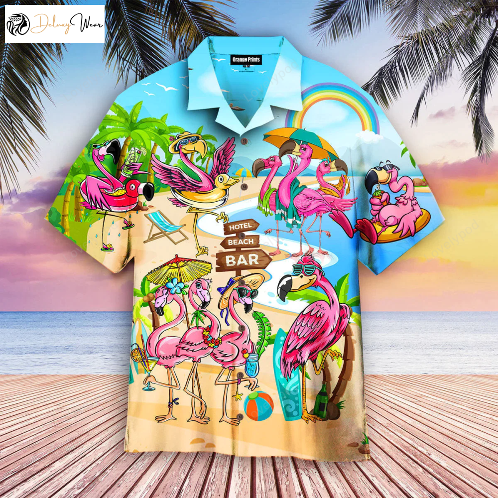 Flamingo On Beach Aloha Hawaiian Shirt Gift for Men Dad Fathers – Stylish Summer Attire for Men & Women
