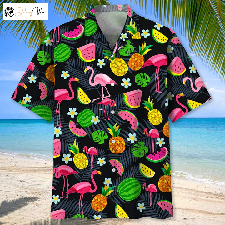 Flamingo Tropical Hawaiian Shirt Gift for Men Dad Father – Short Sleeve Summer Beach Shirts for Men