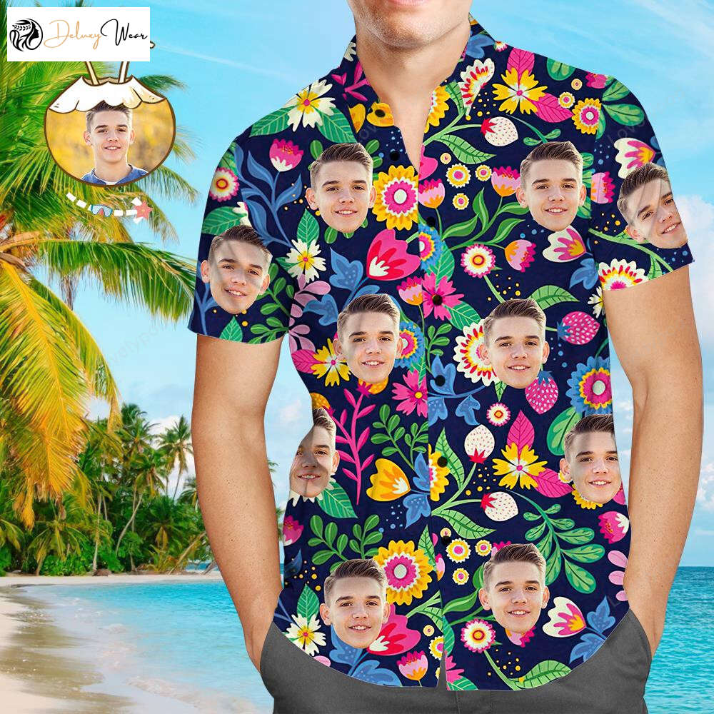 Floral Custom Photo Aloha Hawaiian Shirt Gift for Men Dad Fathers for Men and Women – Personalize your Style!