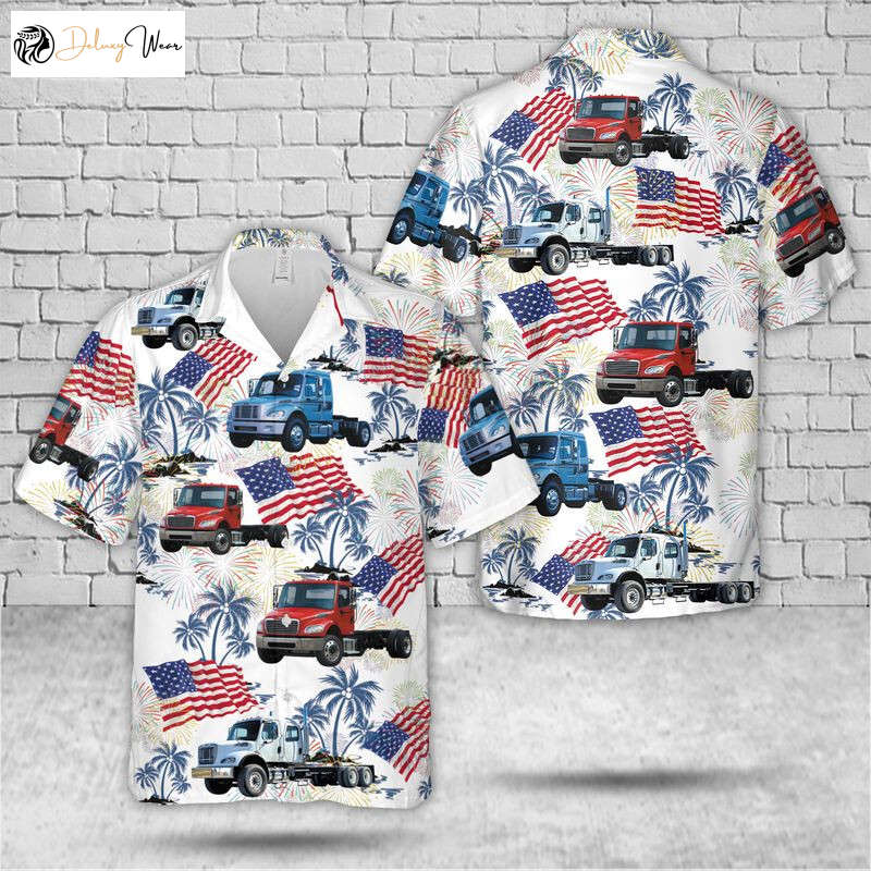 Men s Freightliner Business Class M2 4th Of July Hawaiian Shirt Gift for Men Dad Father – Stylish and Patriotic