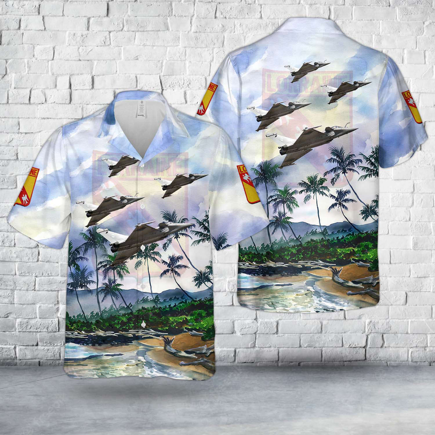 French Air and Space Force Rafale No 106 104-HG of Escadron de Chasse 3/30 Lorraine (Fighter Squadron 3/30 Lorraine) Hawaiian Shirt Gift for Men Dad Father Gift for Men Dad Father