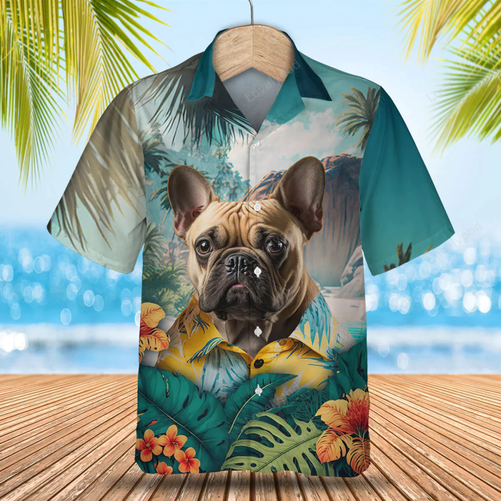 French Bulldog Tropical Hawaiian Shirt Gift for Men Dad Father – Perfect Dog Lover s Gift