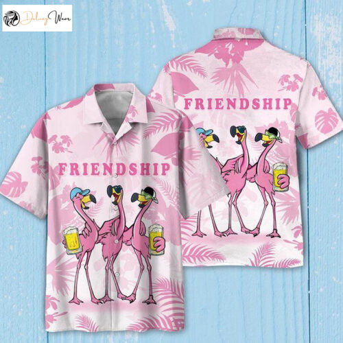 Friendship Flamingos Aloha Hawaiian Shirt Gift for Men Dad Fathers: Funny Flamingo Beach Shirt for Men Flamingo Hawaii Shirt