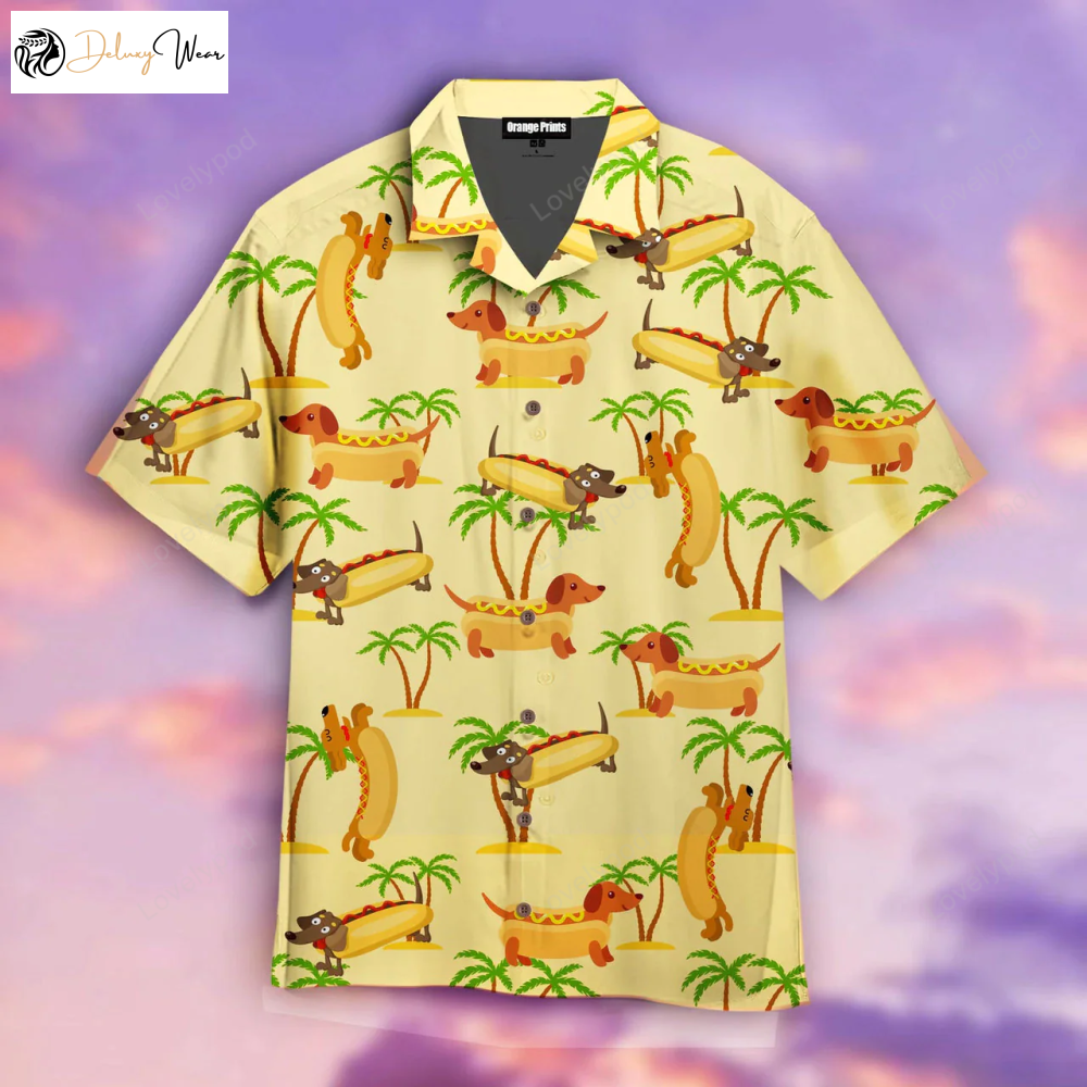 Playful Dachshund Hotdog Aloha Hawaiian Shirt Gift for Men Dad Fathers – Fun & Stylish Designs for Dog Lovers