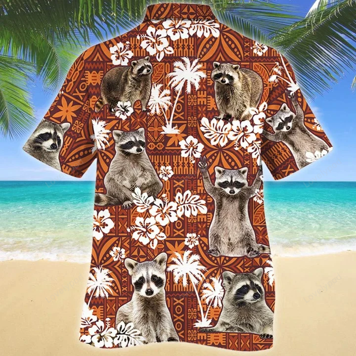 Fun Raccoon on Red Hawaiian Shirt Gift for Men Dad Father – Summer Men s Tribal Design