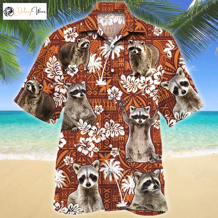 Fun Raccoon on Red Hawaiian Shirt Gift for Men Dad Father – Summer Men s Tribal Design