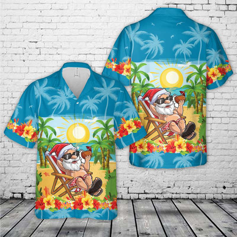Funny Santa Christmas In July Vacation Hawaiian Shirt Gift for Men Dad Father Gift for Men Dad Father