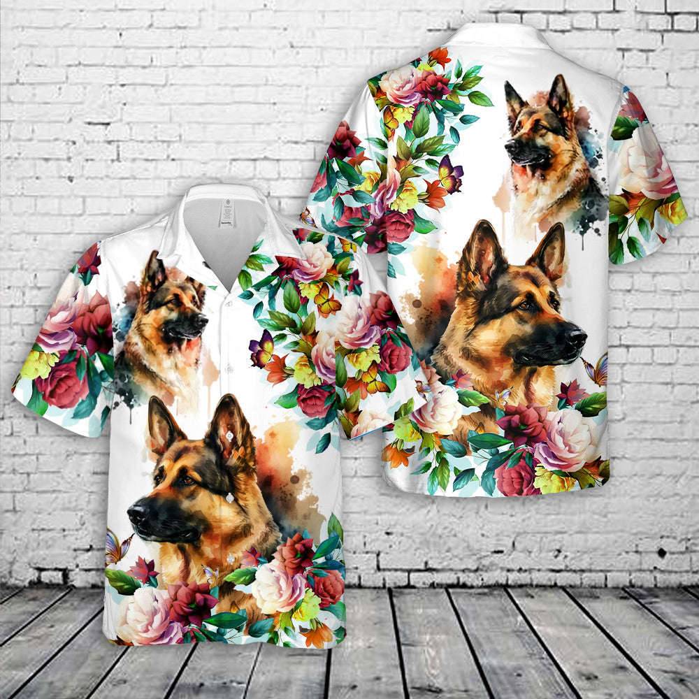 German Shepherd Floral Pattern Hawaiian Shirt Gift for Men Dad Father Gift for Men Dad Father