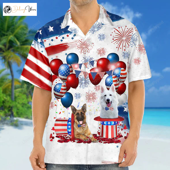 4th of July German Shepherd Hawaiian Shirt Gift for Men Dad Father – Men & Women Independence Day Design