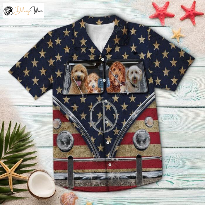 Goldendoodle Flag Hippie Bus Hawaiian Shirt Gift for Men Dad Father – Perfect Gift for Dog Lovers