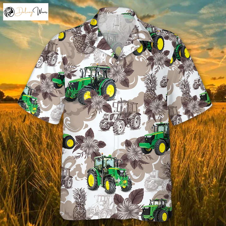 Summer Aloha Shirt: Green Tractor Hawaiian Shirt Gift for Men Dad Father for Men & Women