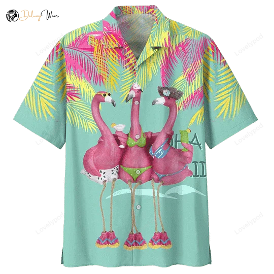 Vibrant Happy Flamingo Hawaiian Shirt Gift for Men Dad Father: Unique Ornamental Design for a Tropical Vibe!