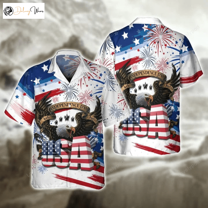 USA Eagle 3D Hawaiian Shirt Gift for Men Dad Father – Celebrate Independence Day in Style with Fourth of July Aloha Shirt