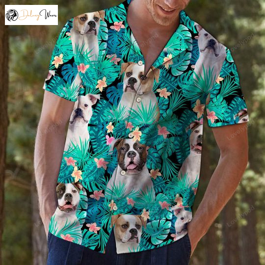 Hawaii Shirt – American Bulldog Tropical Hawaiian Button Down: Men s & Women s Short Sleeve Shirts
