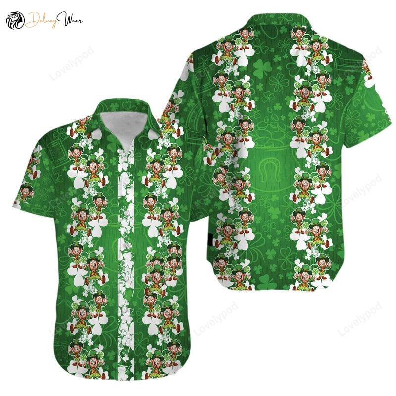 Hawaiian Aloha Shirts for St Patrick s Day: Leprechaun & Shamrock Designs