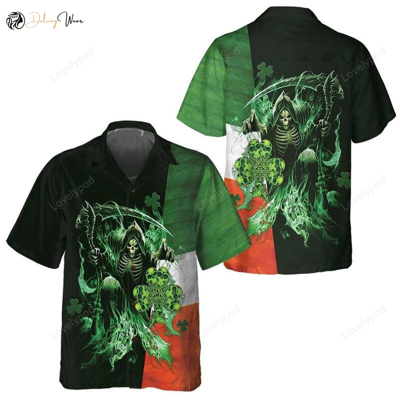 Hawaiian Aloha Shirts St Patrick s Day: Irish Grim Reaper Design – Celebrate in Style!