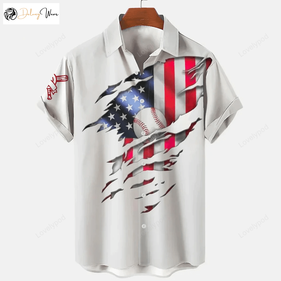 Hawaiian Baseball Hitter Flag Men s Shirts – Celebrate Independence Day with American Flag Designs