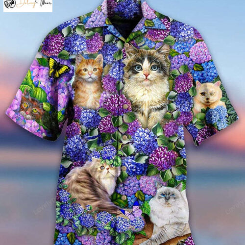 Cat Lovers Hawaiian Shirt Gift for Men Dad Father: Lovely Purple Flowers New & Hot 2023